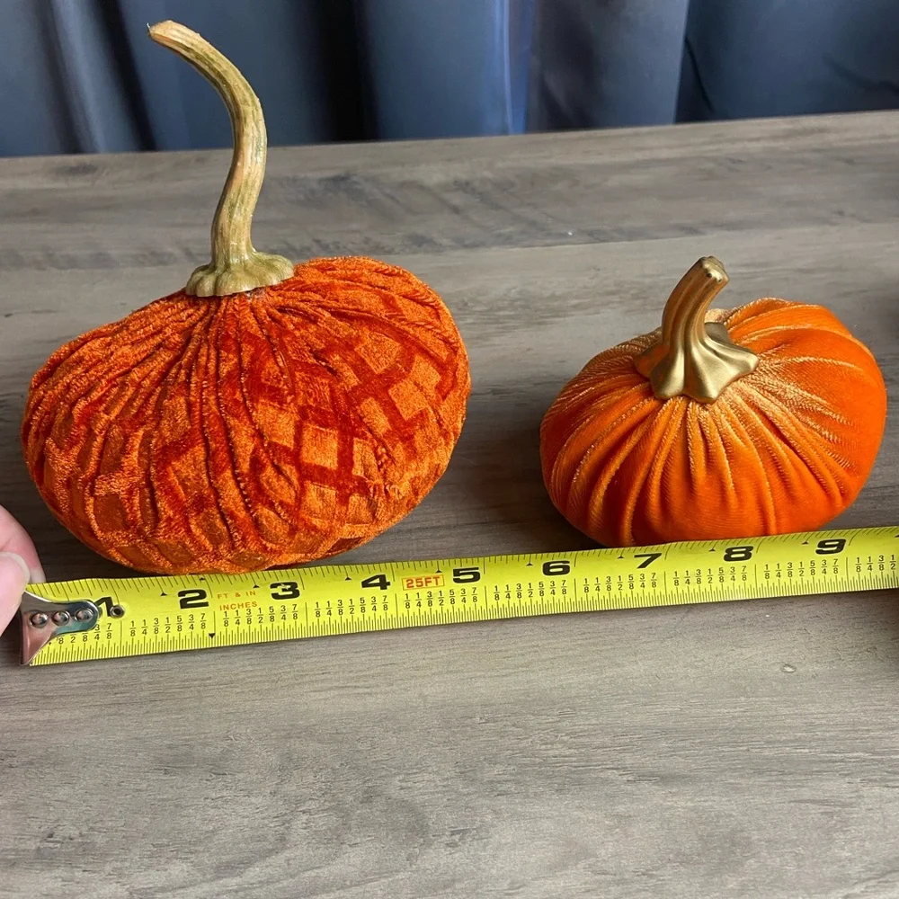 2 Orange Crushed Velvet‎ Stuffed Pumpkins- Fabric Stuffed Pumpkins Fall Decor
